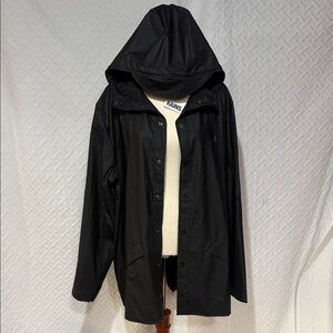 Rains Classic Black Hooded Raincoat